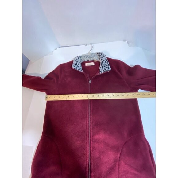 Stan Herman Fleece Zip Up Jacket Burgundy with Animal Print Collar Women's Small - Picture 6 of 8